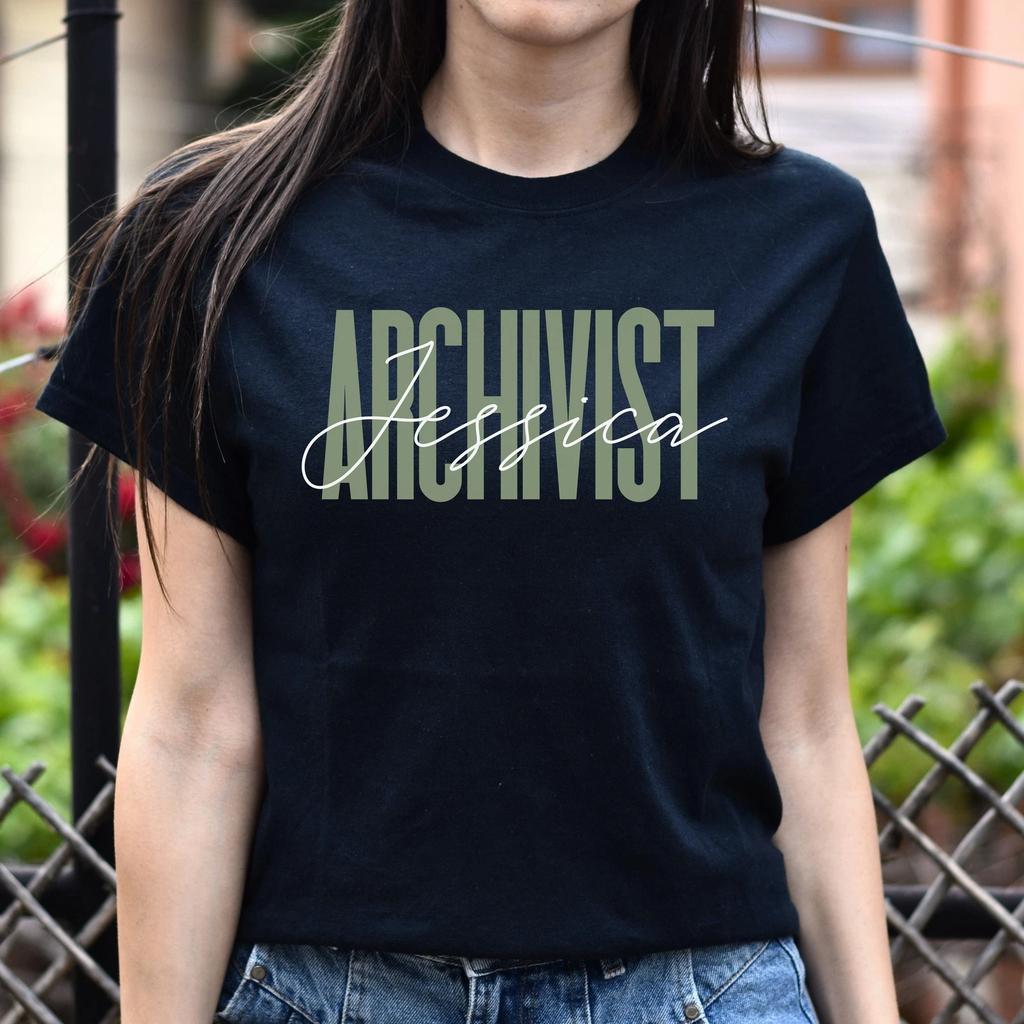 Archivist T-Shirt gift Archive science librarian Customized Unisex tee Black Nav