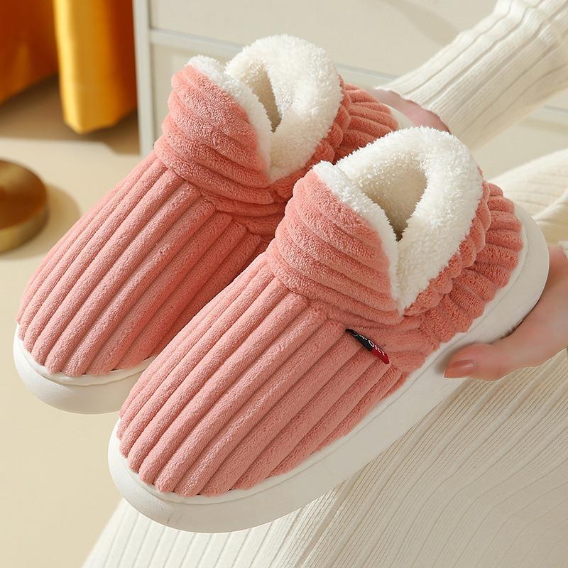 Women Coral Fleece Furry Slippers, Warm Indoor Slip On Lazy Cotton Shoes Plus Size
