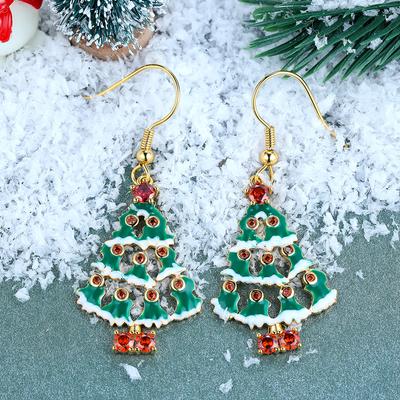 Christmas Tree Dangle Earrings for Women Exquisite Red Zircon Earrings Luxury Ear Accessories Fashion Festival Jewelry
