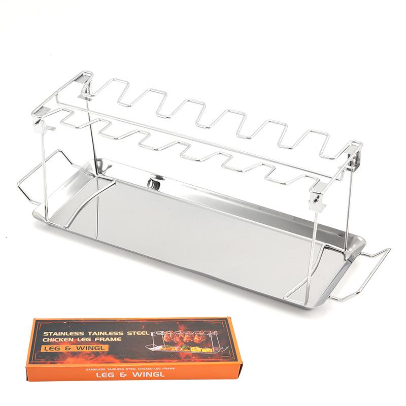 14-Section Stainless Steel Foldable Chicken Leg Roaster for Outdoor BBQ Grill