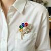Women's Flower Brooch with Colorful Rhinestones and Elegant Plant Design for Parties