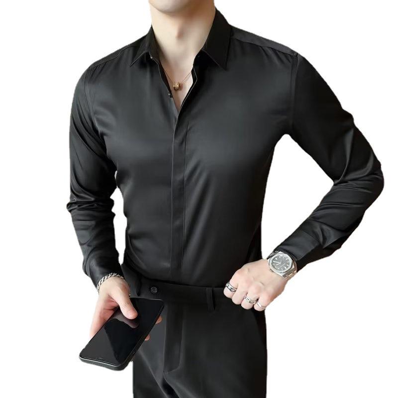 Men's High-End White Satin Long-Sleeve Shirt - Spring & Autumn Fashion
