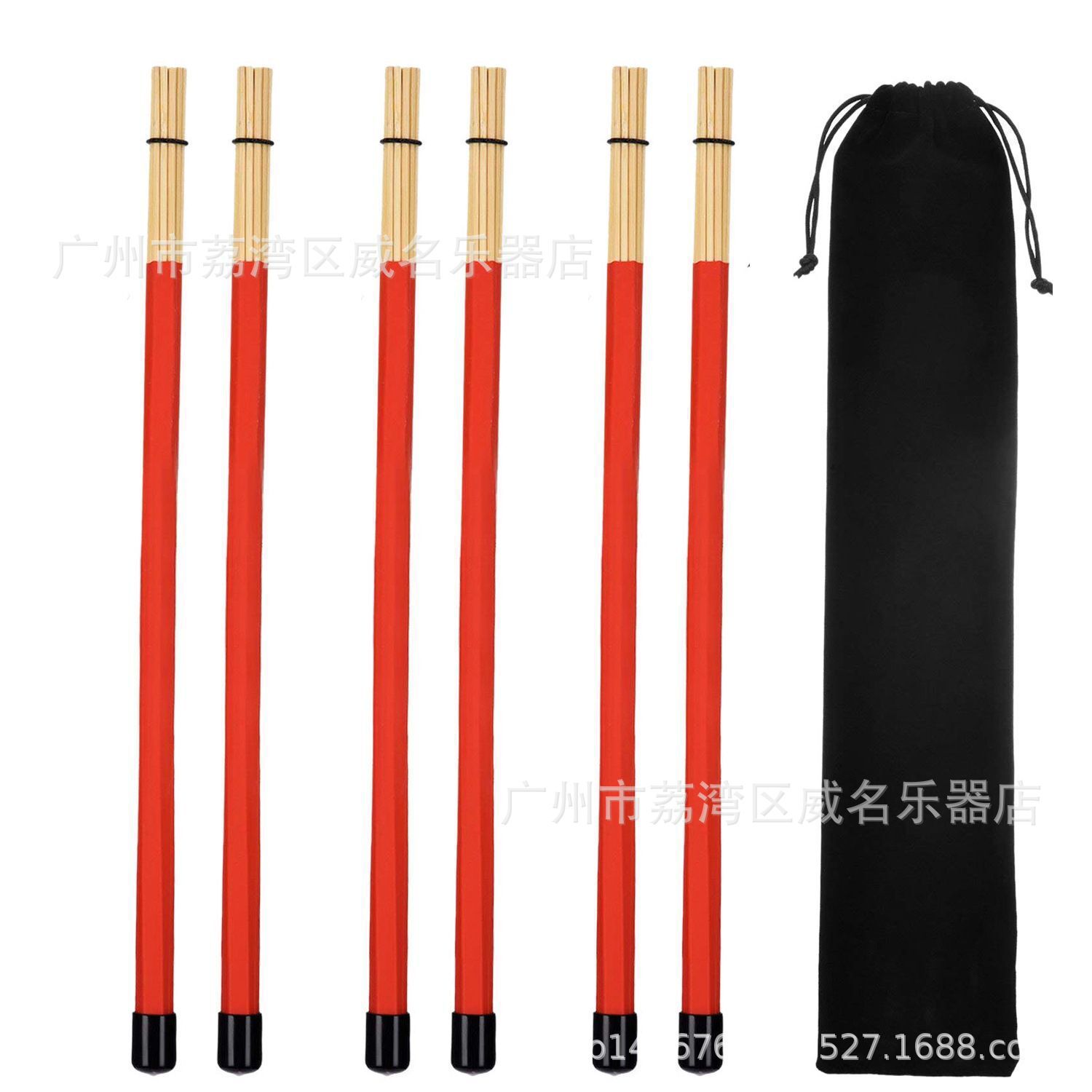 Steel Wire Drum Brush & Bamboo Drumsticks with Storage Bag - Jazz Percussion Accessories