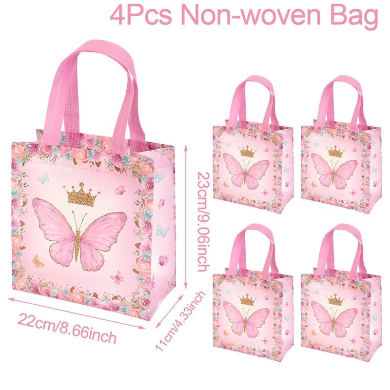 4pcs Butterfly Gifts Packaging Bag Butterfly Theme Kids Birthday Party Decoration Baby Shower Nonwoven Fabric Favors Candy Bags