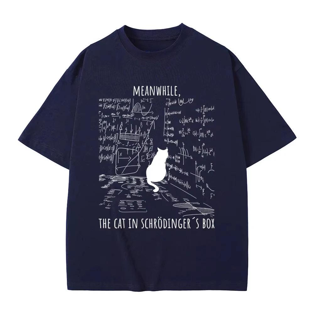 Meanwhile The Cat in Schrodinger Box Funny Meme T Shirt Mens Women Casual Cotton Vintage Tshirt Male Fashion Oversized Tshirts S