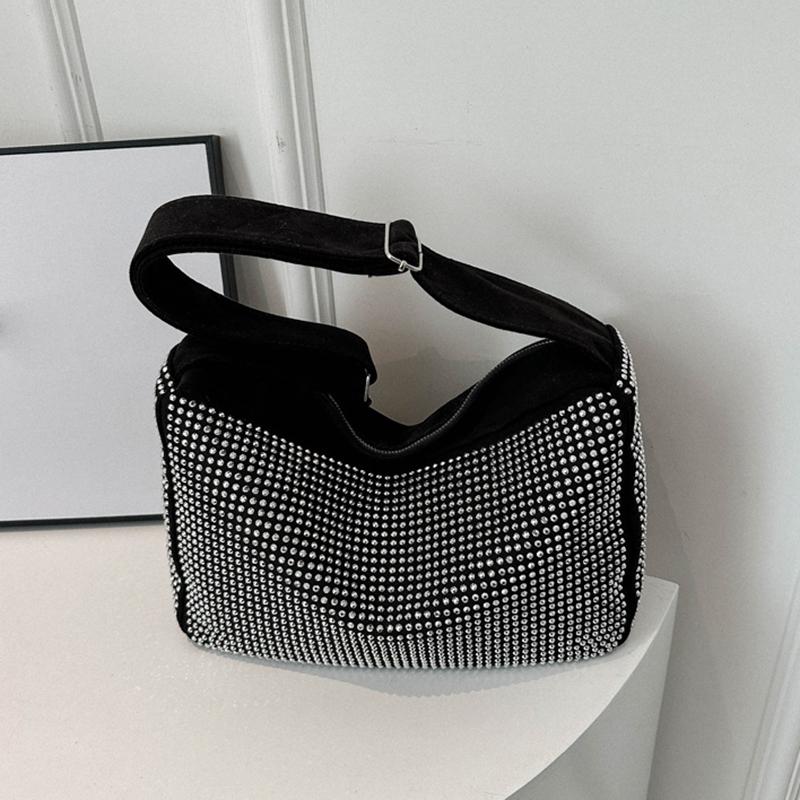 Yogodlns Fashion Rhinestone Shoulder Bag For Women Large Capacity PU Leather Bling Crossbody Messenger Bags Designer Rivets Shopping Bag