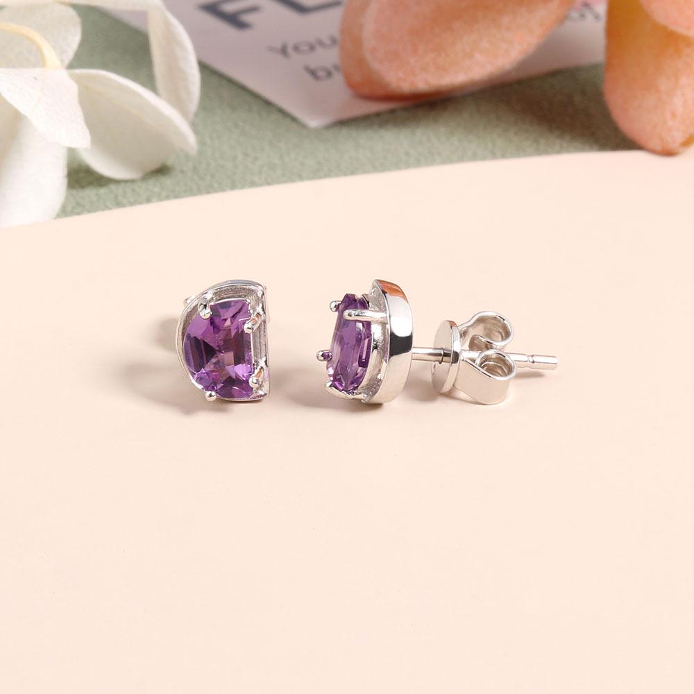 Cercei din argint 925 în formă de lună, special drăguț, tăiat cu ametist, pietre prețioase naturale, bijuterii fine pentru fete, cadou frumos