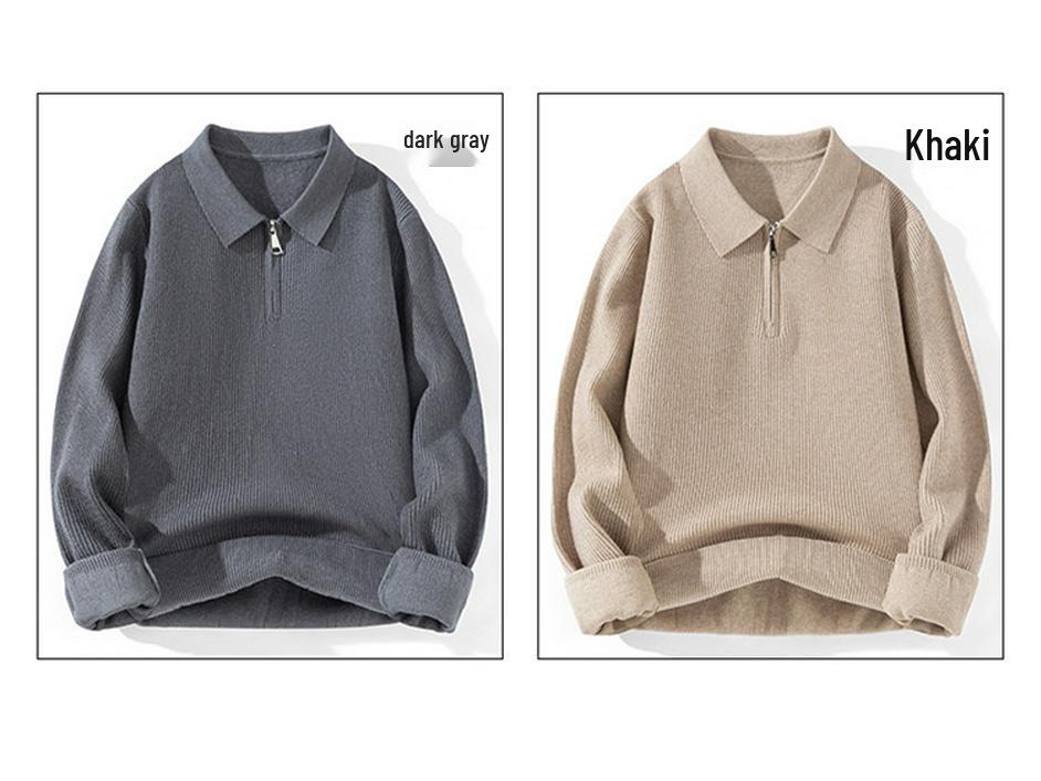 Men's Korean Style Slim Lapel Knit Pullover - Autumn/Winter Warm Base Layer for All Ages