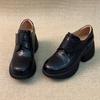 Vintage British Style Small Man Round Head Thick Sole Heightening Small Leather Shoes Velcro Commuter Shoes Thick Heel Loafers