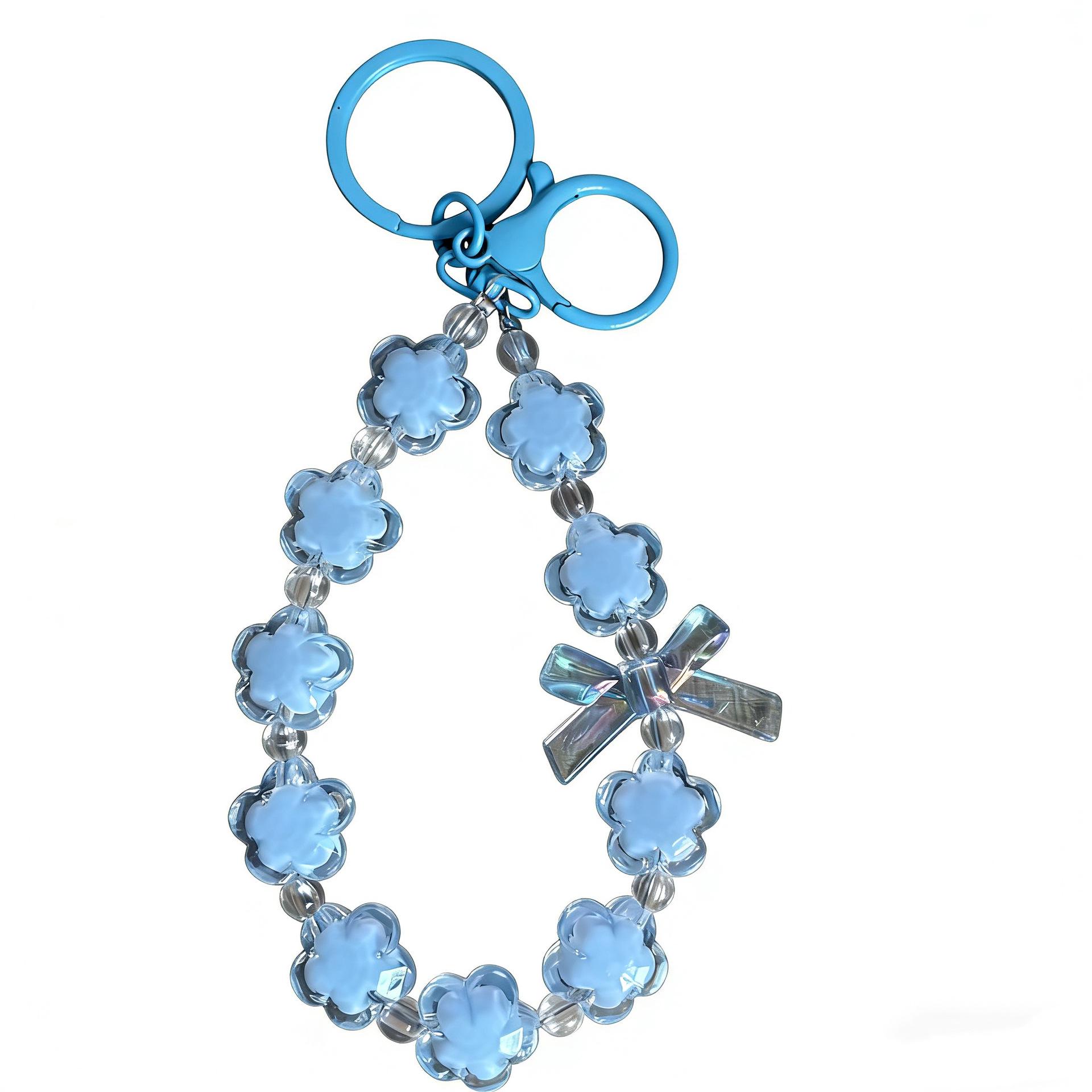 Acrylic Flower Beaded Phone Strap Keychain & Bag Accessory A синий