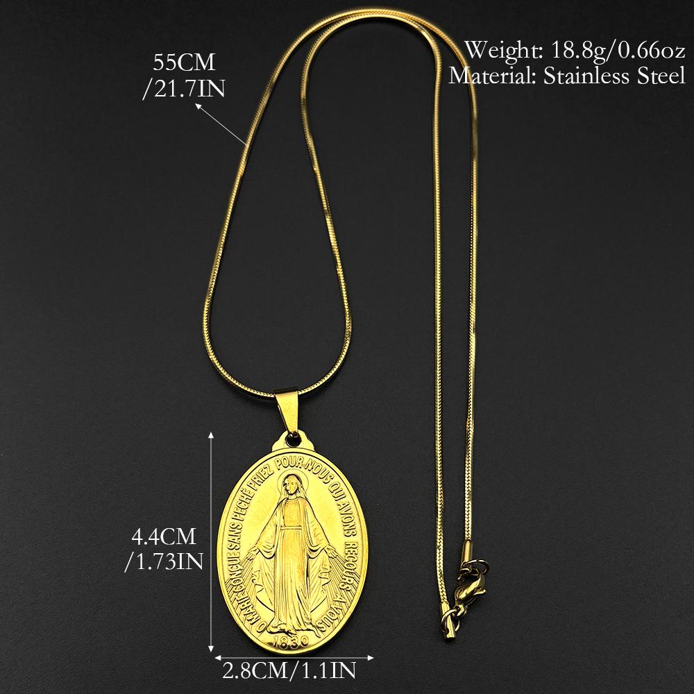 Catholic French Virgin Mary Pendant Necklace for Women Men Stainless Steel Gold Color 1830 Our Lady of Lourdes Chain Jewelry