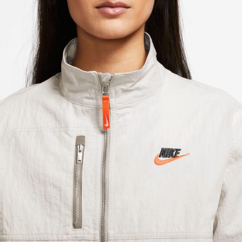 Nike Logo Retro Sports Stand Collar Printed Color Block Casual Jacket Women Jackets White FB7249-104
