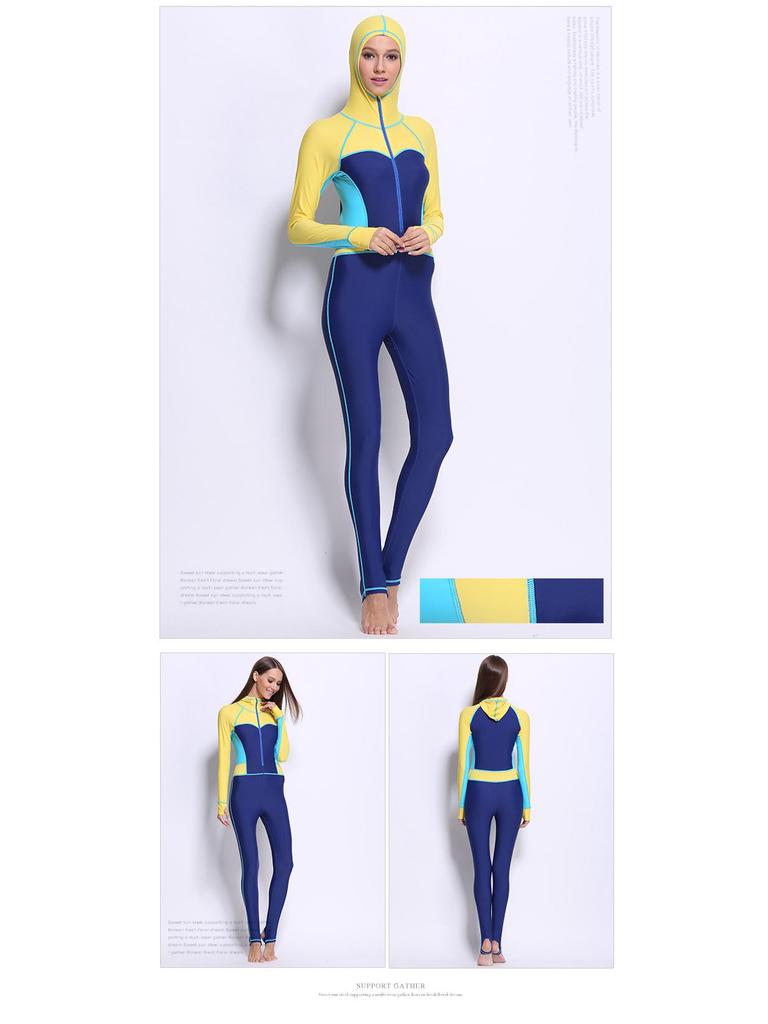 Women's Quick-Dry Long Sleeve One-Piece Wetsuit for Sun Protection, Surfing, Diving, Snorkeling, and Jellyfish Safety.