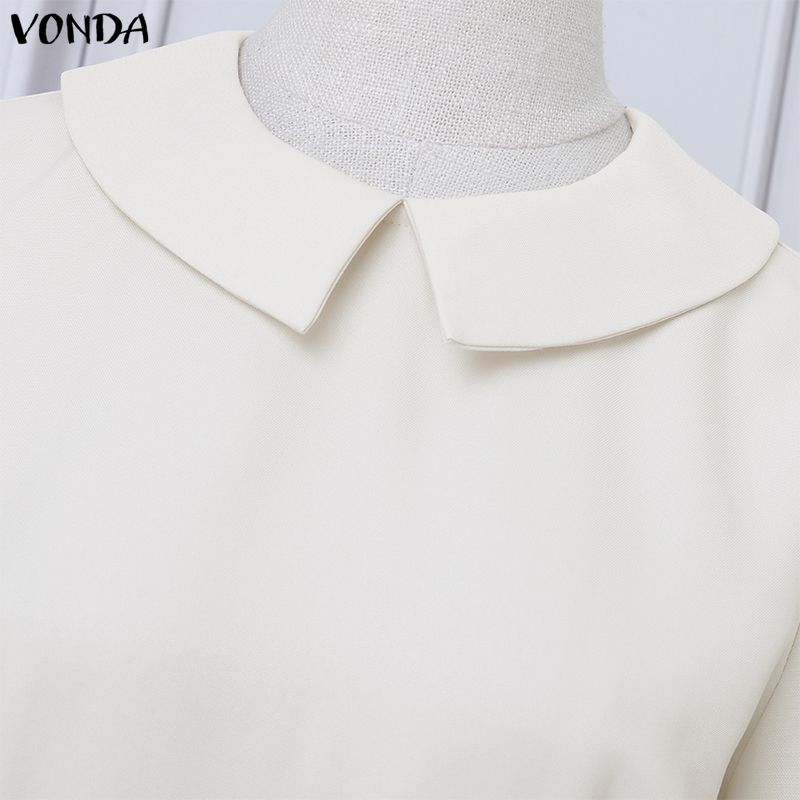 VONDA Women Lapel Neck Long Sleeve Pleating Ruffled Bodycon Mini Dress