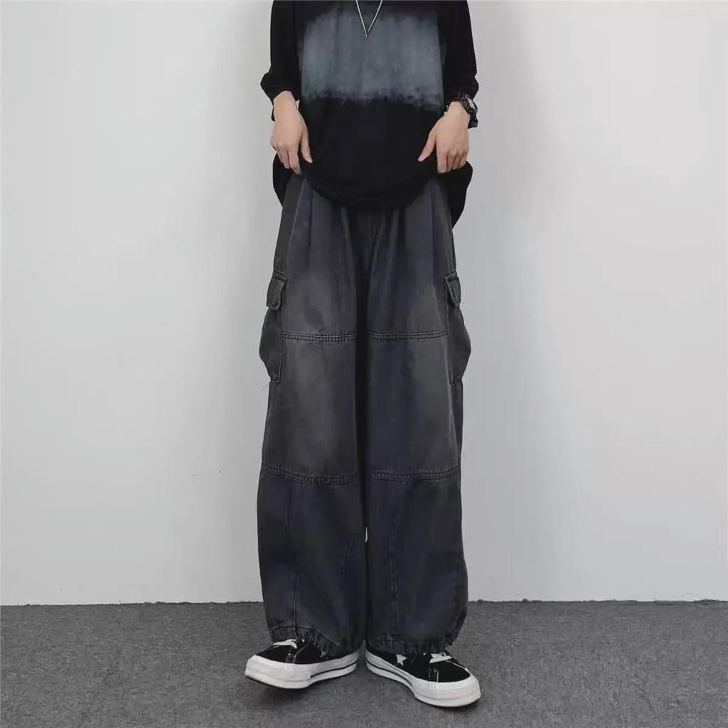 Men's Retro Wide-Leg Large Pocket Overalls - Trendy Loose-Fit Jeans for Autumn/Winter