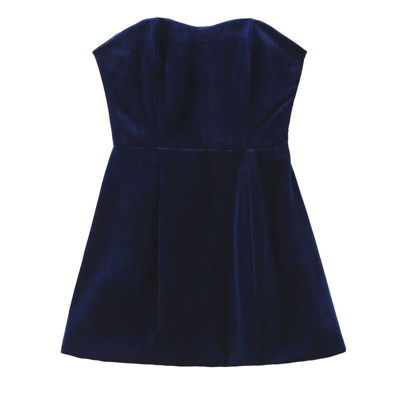 

Kaslead New Arrival Women s Clothing Fashion Style Fashion Silm Simple and Short Velvet Tube Top Dress Blue L