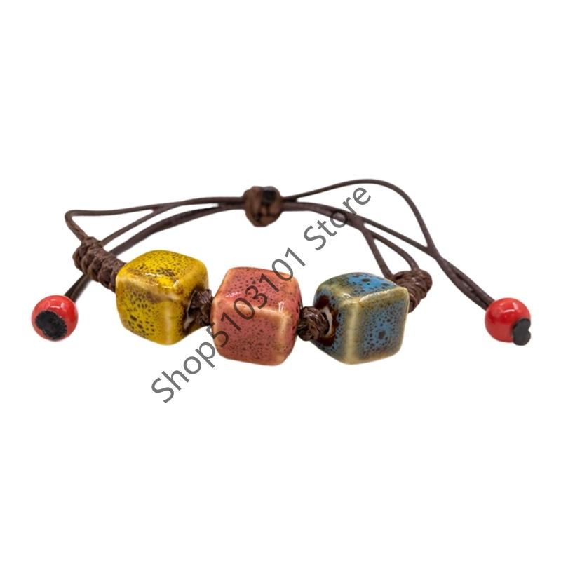 Big Eye Cat Bracelets for Women Men Sweet Cool Heart Ceramic Beaded Bracelet Adjustable Braided Rope Aesthetic Party Jewelry
