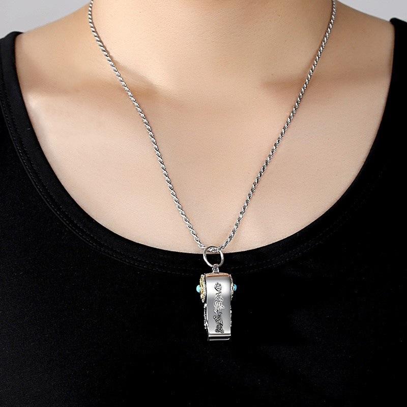 Retro Men's and Women's Necklaces, Pendants, Whistles Can Be Blown S925 Sterling Silver, New Rotatable Six-character Mantra Personalized Thai Silver