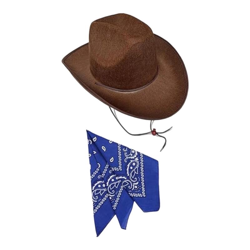 Childrens Western Styles Hat And Neck Scarf Combo Pretend Play Dressing Up Outfit Summer Sun Protection