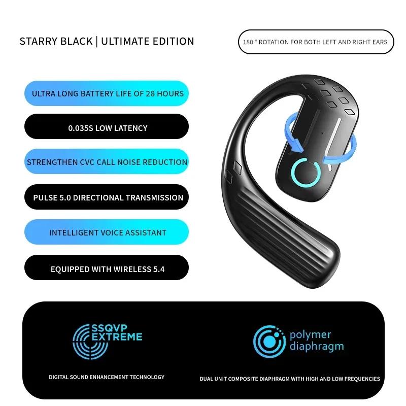 

180° Rotation Adjustable Left Right Ear Universal Earphone Open Wireless Headset Bluetooth 5.4 Mic Sport Business Music Ear-Hook