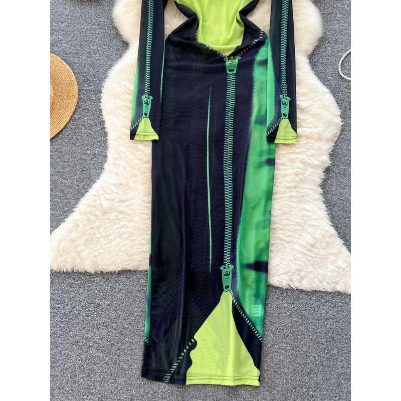 Summer Tulle Long Sleeves Niche Style Unique Print Dress