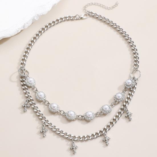 3Pcs/Set Women Jewelry Set Rhinestones Inlaid Imitation Pearls Charm Necklace Drop Earrings Bracelet Set Dating Commuting Jewelry Set