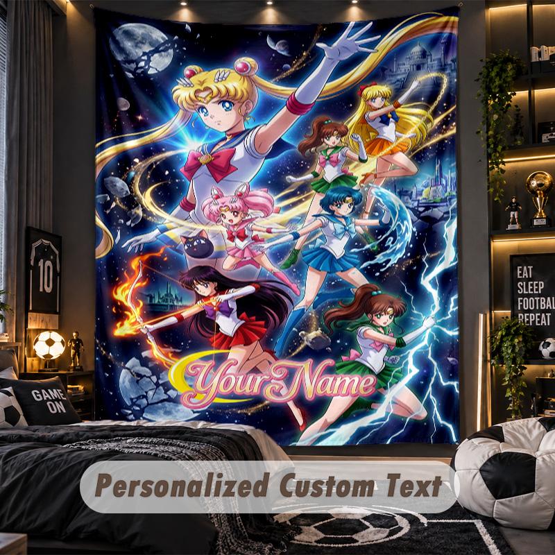 Personalized Wall Tapestry,Sailor Moon Custom Printed Name, Fabric Wall Art For Indoor Room Backdrop