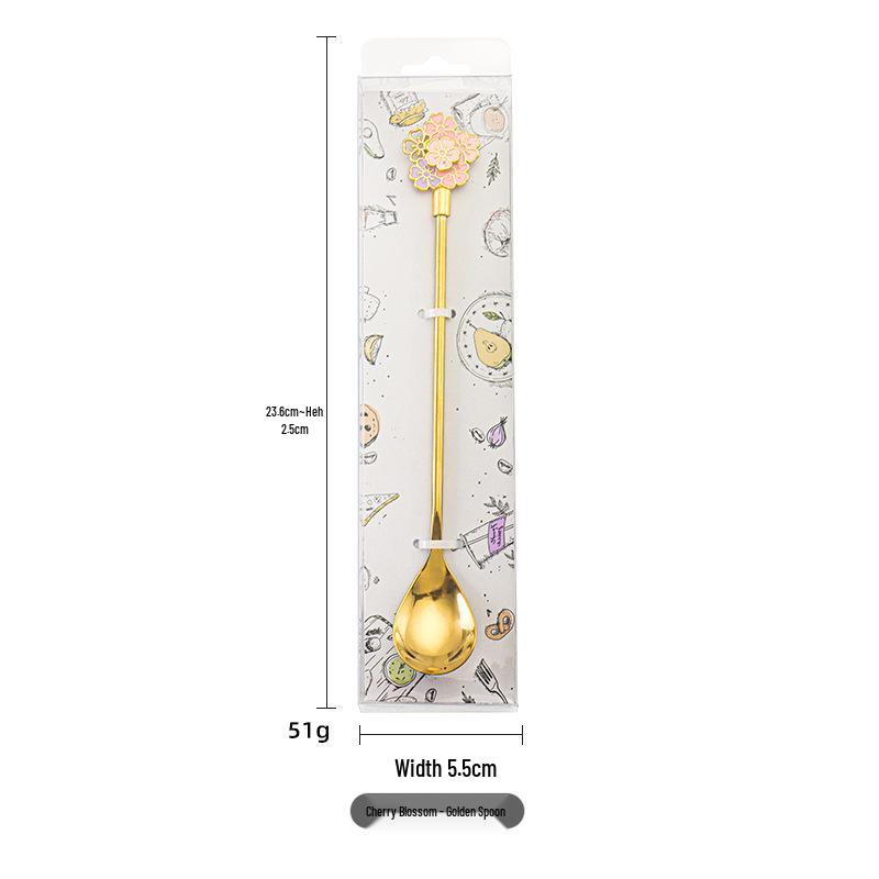 Sakura Long Handle Dessert Spoon for Tea, Coffee, and Ice Cream