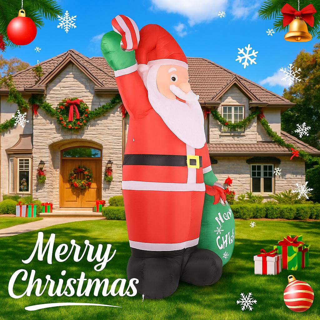 7.9FT Inflatable Toy Santa Claus Gift Bag Xmas Yard Lawn Home Party Decoration with LED Lights  Xmas Home Supplies Ornament Gift