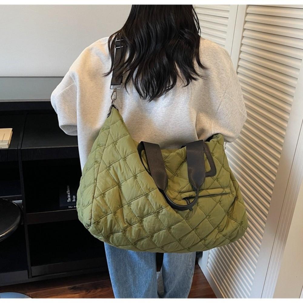 Fashion Large Capacity Tote Bag Diamond Grid Pattern Waterproof Shoulder Bag Canvas Lightweight Handbags Women