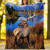 Lake View Elk Nature Fleece Printed Flannel Blanket, Warm Soft Throw Sofa Bed Blanket