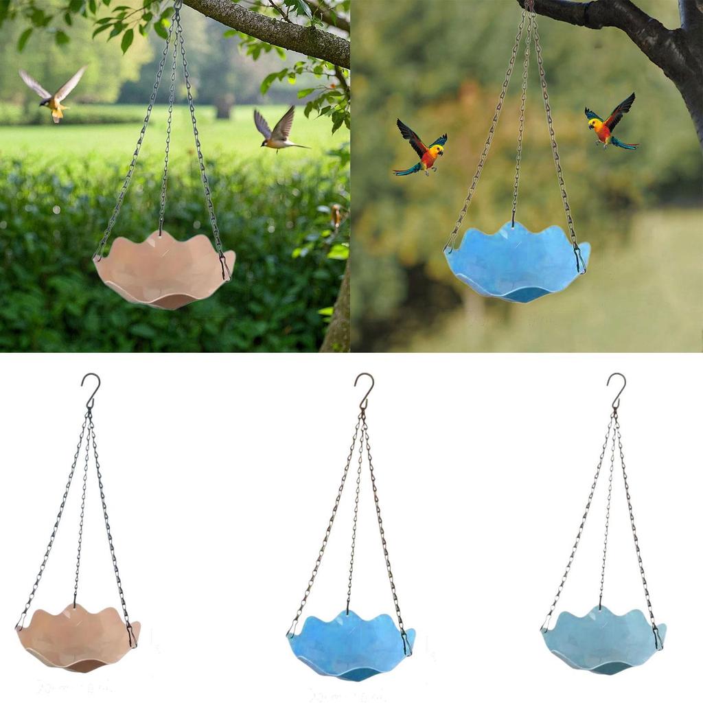 Hanging Bird Bath Birds Feeding Tray with Chain Garden Decor Sturdy Platform Tray for Parrot Garden Outside Yard Outdoors