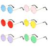 Óculos de sol retrô pequenos e redondos hippie, óculos de sol da moda com armação de metal circular, óculos de sol para festa discoteca, lentes coloridas doces para mulheres e homens