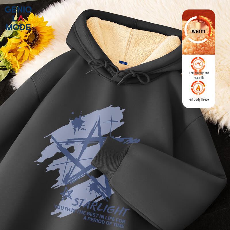 GENIOLAMODE Men's Fleece-Lined Hooded Sweatshirt