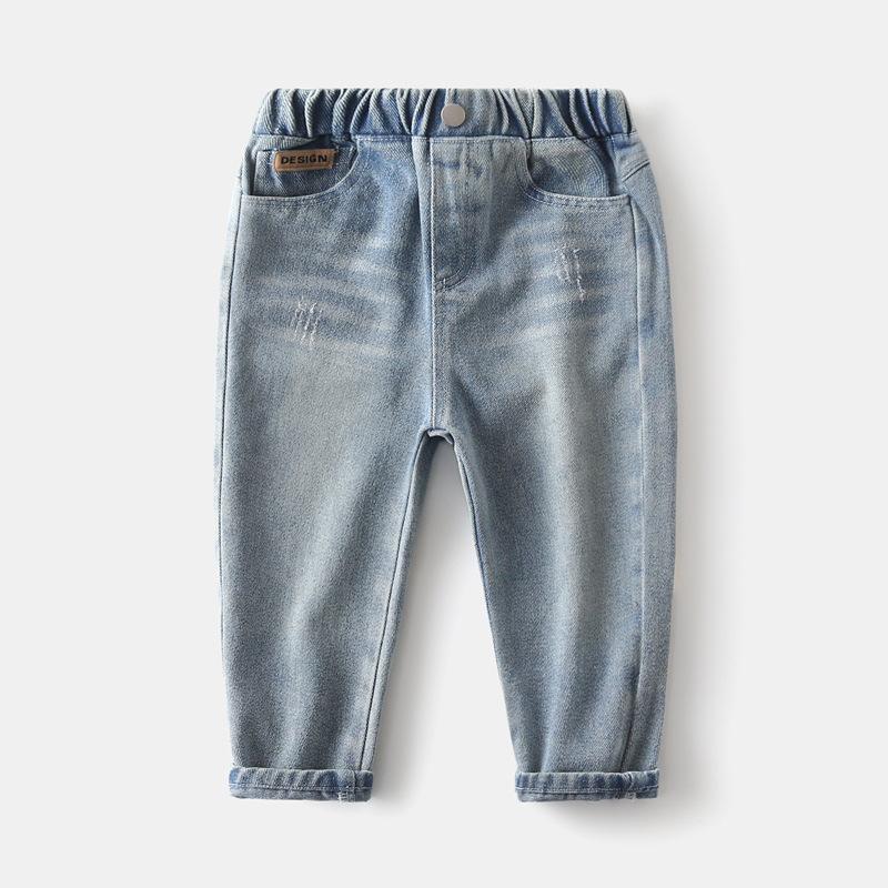 Children's Jeans Spring and Autumn Pants Boys' Worn Casual Denim Pants