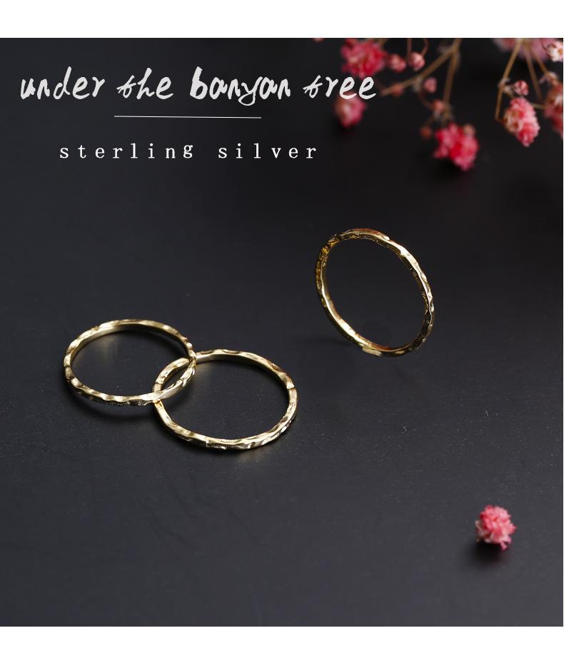 

Кольцо Banyan Tree S925 из стерлингового серебра с чеканной текстурой - простой корейский дизайн Number 13 золотой