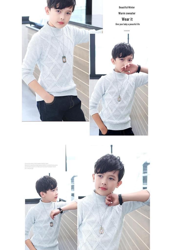 Korean Style Solid Color Fleece Knit High Neck Baby Pullover Sweater