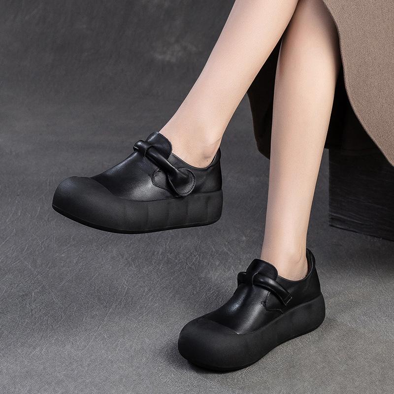 Fashion GKTINOO 2025 Autumn New Retro Thick Sole Genuine Leather Women's Shoes Round Toe Women's Flats Platform Loafer Shoes
