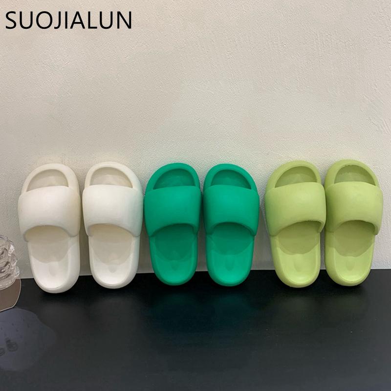 Fashion SUOJIALUN 2025 Summer Fashion Candy Colors Women Slipper Thick Platform Indoor Bathroom Soft EVA Anti-slip Home Floor Slides