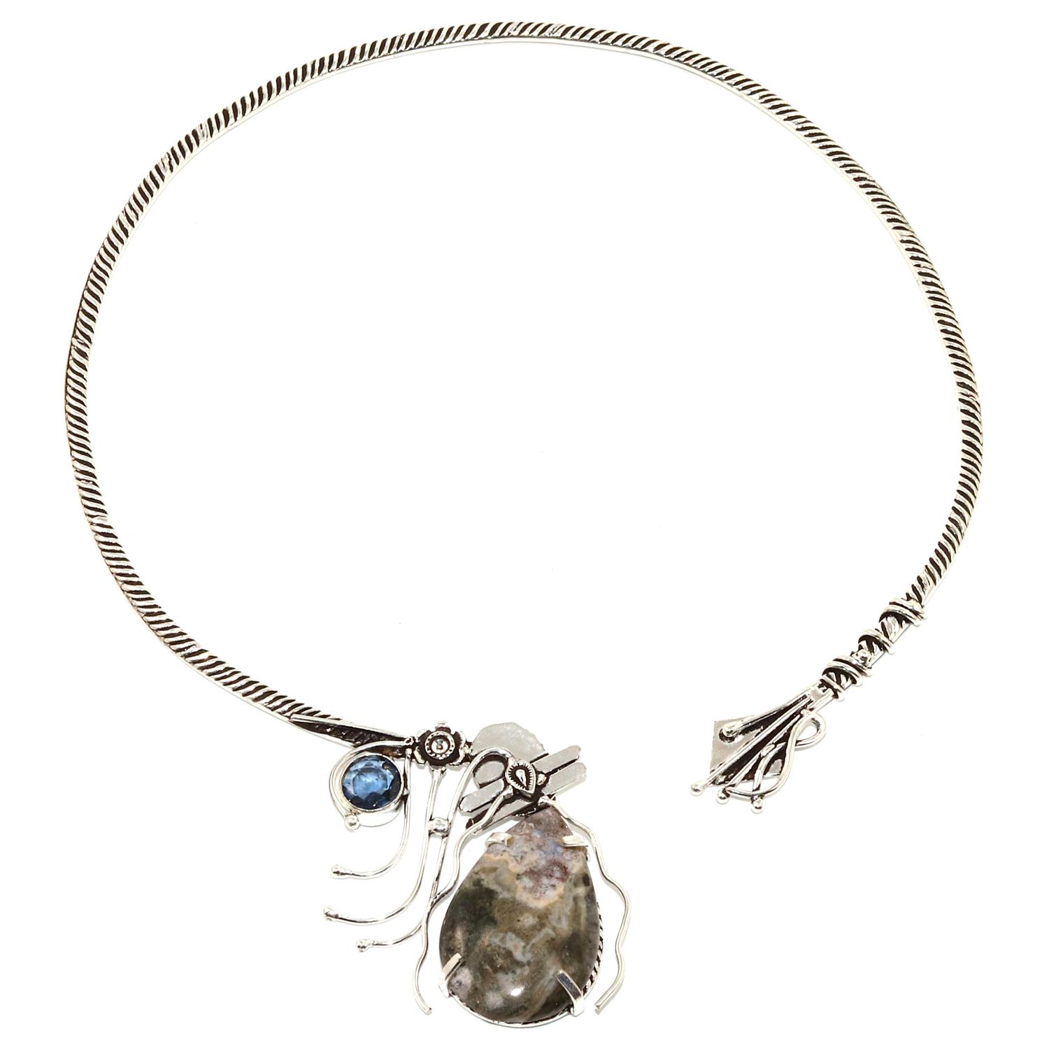

Ожерелье Ocean Jasper Amethyst Gemstone Friend Серебряные украшения 16
