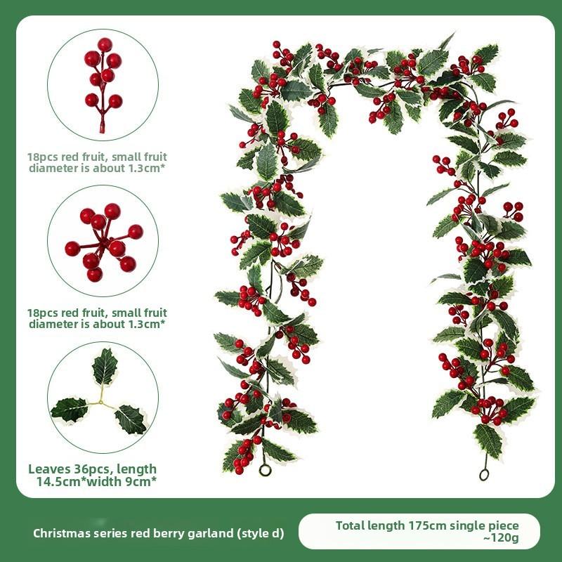 Christmas Simulation Red Fruit Vine With Artificial Pine Needles For Holiday Home Decor