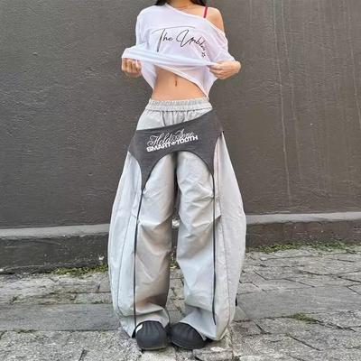 Kadın Dans Y2K Tarzı Pantolonlar Çapraz Katmanlı Askı Tasarımı Günlük Sokak Giyimi Pantolon Geniş Paça Kargo Pantolon Hip Hop Dansı için