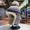Winter Knit Warm Hat With Ear Flaps Thick Fleece Lined Beanie Women Men Striped Foldable Ski Cap