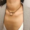 Simple Hollow Out Circular Pendant Clavicle Necklace for Women Gold Metal Girl Charm Line Up Jewelry Gift