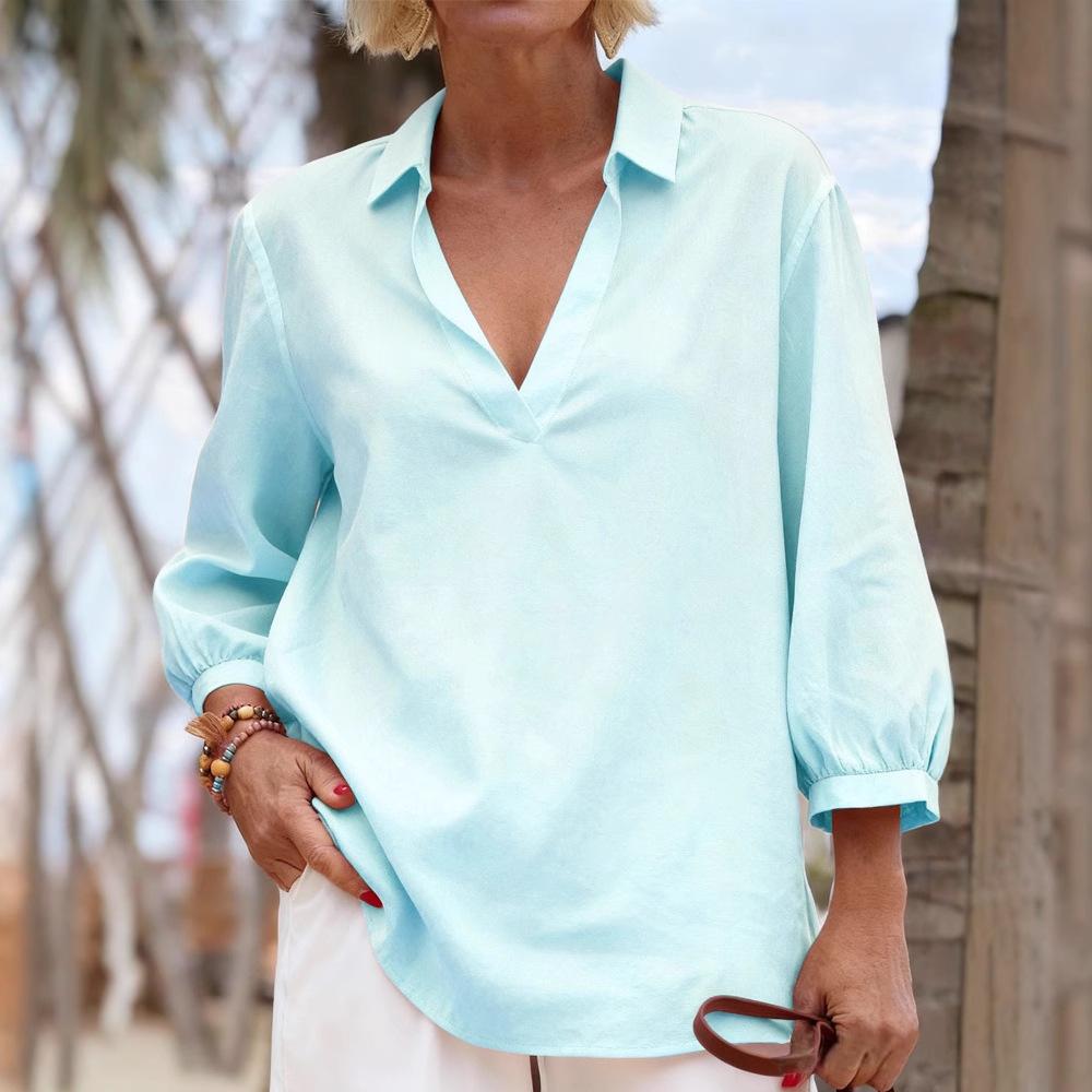 2025 New Women's Long-sleeved Shirt Collar Door Tube Regular Solid Color Multi-color Women's Top Shirt