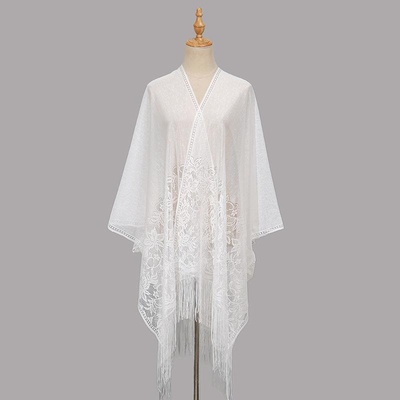 Autumn and Winter New Solid Color Lace Hollow Fringed Polyester Vest Long Elegant Women's Versatile Cheongsam Shawl