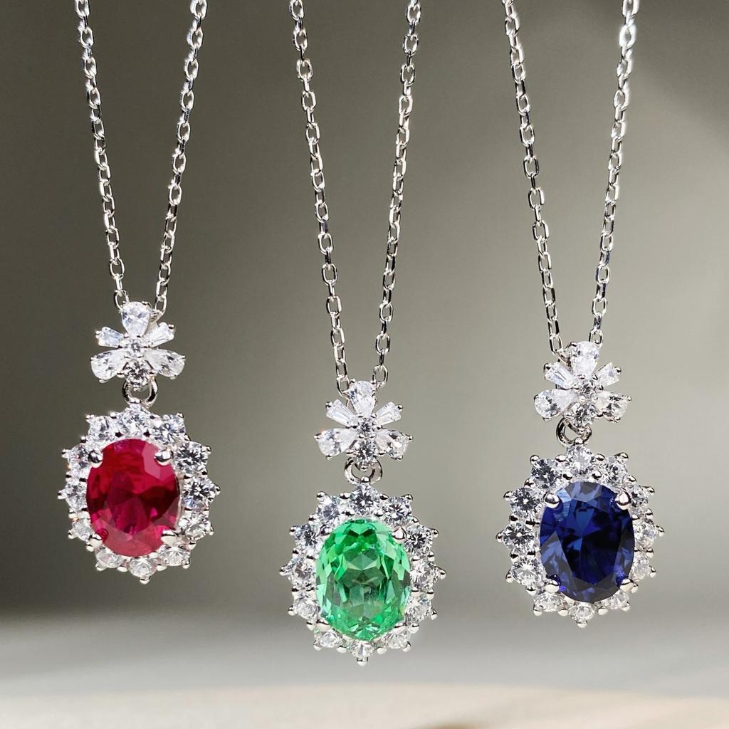 Luxury 18K White Gold Solid Platinum PT950 Women's Pigeon Egg Red Diamond Blue Diamond Pendant Necklace Clavicle Chain