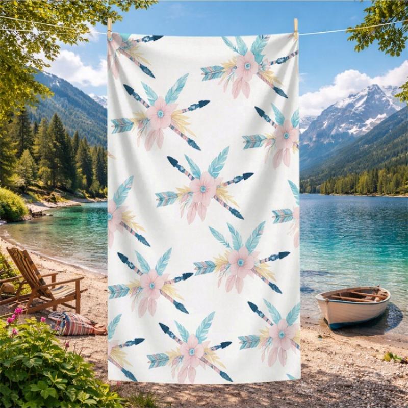 

1pc Bohemian Arrows Pattern Beach Towel, High Absorbent, Great for Picnics, Hiking, and Travel, Ultra Fine Fiber Bath Towel W40*H60(CM)