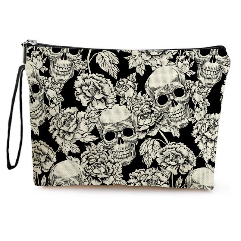 Skull Makeup Bag: Double-Sided Zipper Toiletry Organizer with 3D Print Design