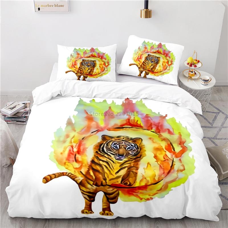 3d Flame Tiger Art Pattern Bedding Set Print Duvet Cover Set with Pillowcase Home Textile Adult Kids Twin Full Queen King Size